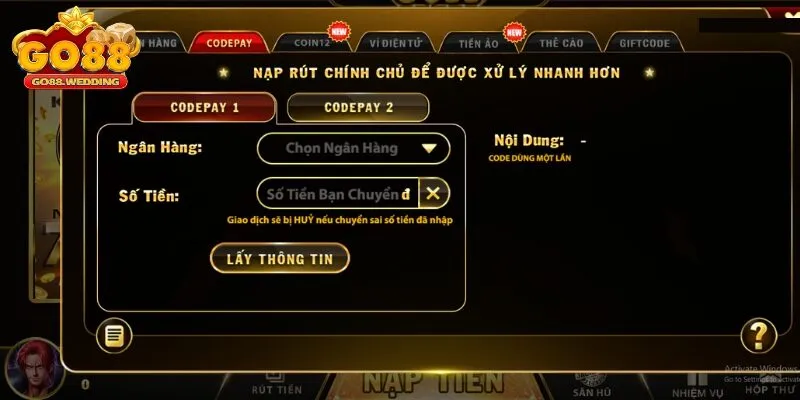 Hướng dẫn chi tiết quy trình nạp tiền tại Go88